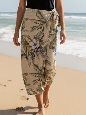Tommy Bahama Wrap Around Skirt Tropical Beach Print Hibiscus Banana Leaves EC XS